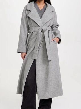 NWT Line & Dot Grey Belted Long Wool Coat